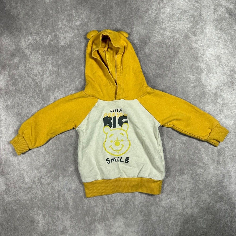 Disney Winnie the Pooh Baby Hoodie 12M Yellow Raglan Graphic Sweatshirt 3D Ears
